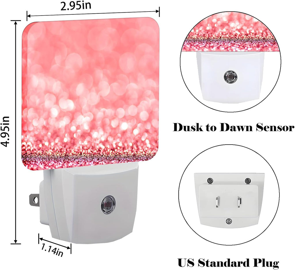 Pink Glitter Night Light, Plug Into Wall for Boys Girls Bedroom Decorative Square Night Light Lamp 0.5w Sleep Friendly
