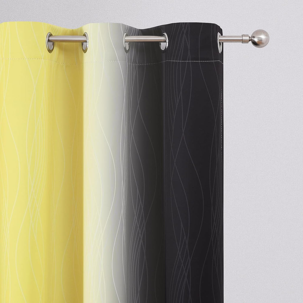 Estelartextiler Estelar Textiler Yellow and Black Ombre Blackout Curtains 54 Inch Length, Full Room Darkening Gradient Drapes for Kitchen,…