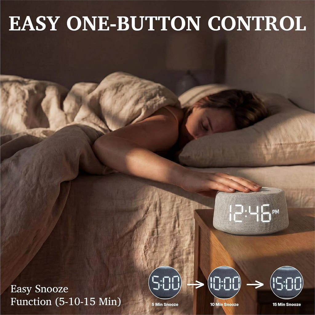 White Noise Alarm Clock for Bedroom, Bluetooth Speaker with Sleep Sounds & Ambient Night Light, Digital Bedside Clock for Adults & Heavy…