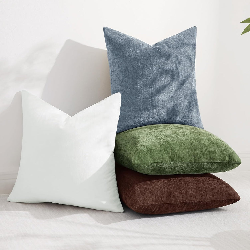 decorUhome Chenille Haze Blue Throw Pillow Covers 26x26 Inch Set of 2, Decorative Soft Couch Pillow Covers Solid Dyed Accent Velvet Farmhou…