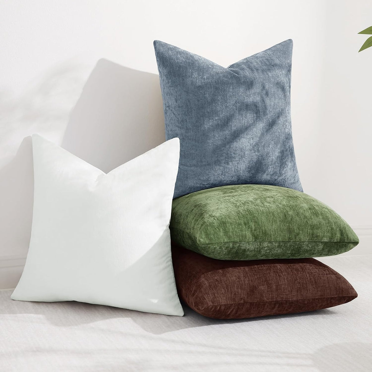 decorUhome Chenille Haze Blue Throw Pillow Covers 22x22 Inch Set of 2, Decorative Soft Couch Pillow Covers Solid Dyed Accent Velvet Farmhou…