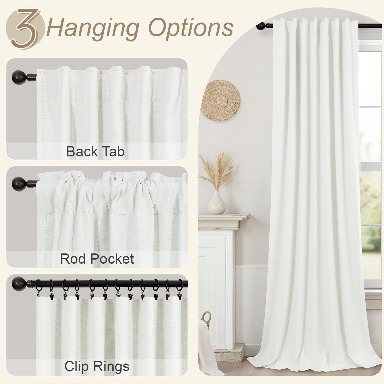 Pitalk Bedroom Blackout Curtains 63 Inches Long 2 Panel Thermal Curtain for Summer Heat Dining Living Room Darkening Back Tab Short Drapes…