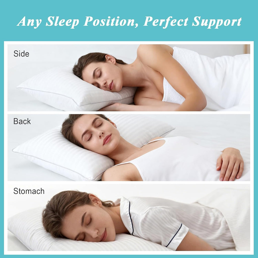 Bed Pillows Queen Size Set of 2-100% Cotton Cover, Down Alternative Gel Polyfill Filled, Flat Soft Medium Adjustable Hotel-Style Pillow…