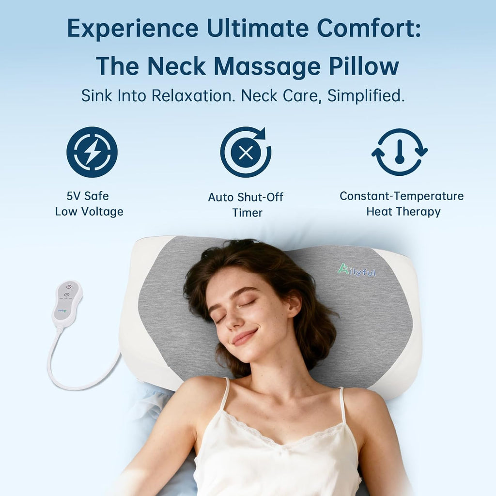 Heated Neck Support Pillow, Ergonomic Design with 5-Zone Support & 3-Level Heat, Auto Shut-Off Timer, 5V Safe Voltage for Sleeping…