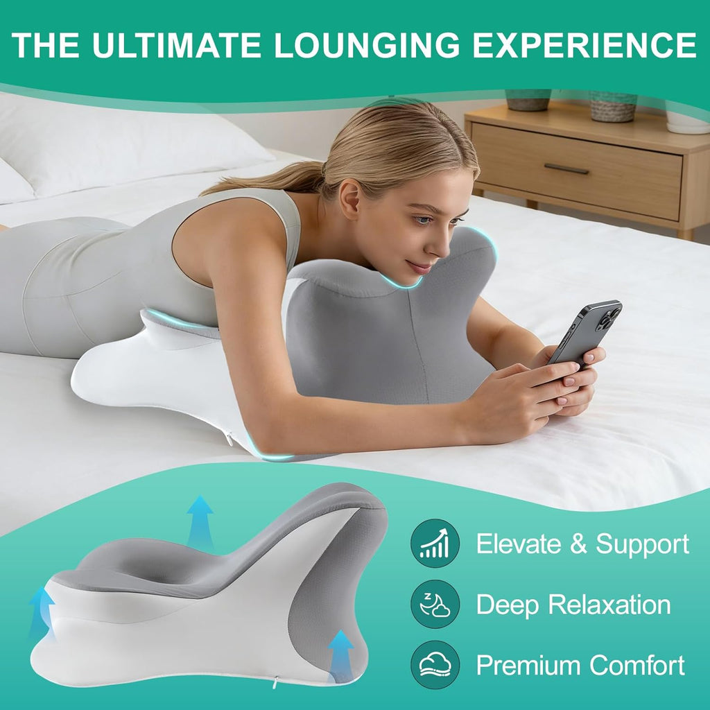 MOONYOOY Ergonomic Reading Pillow for Bed, Premium Memory Foam Wedge Pillow for Prone, Leaning & Back Support, Cooling Ice Silk Cover for…