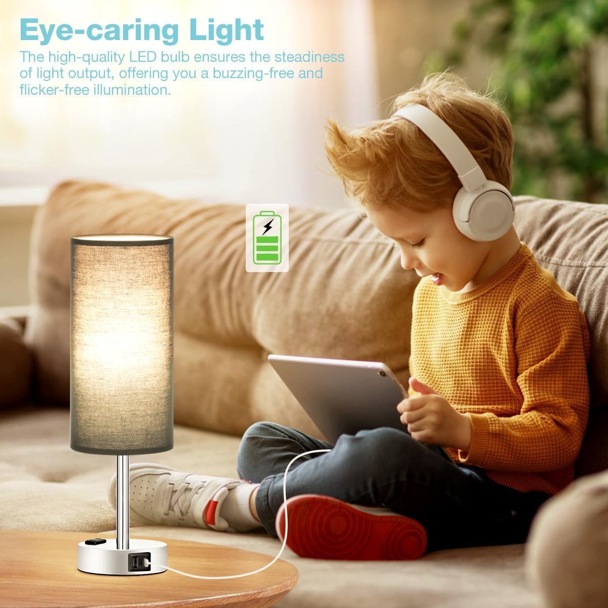 Black Bedroom Table Lamp for Bedside - 3 Way Dimmable Touch Lamp USB C A Charging Ports and AC Outlet, Small Desk Lamp for Nightstand for…