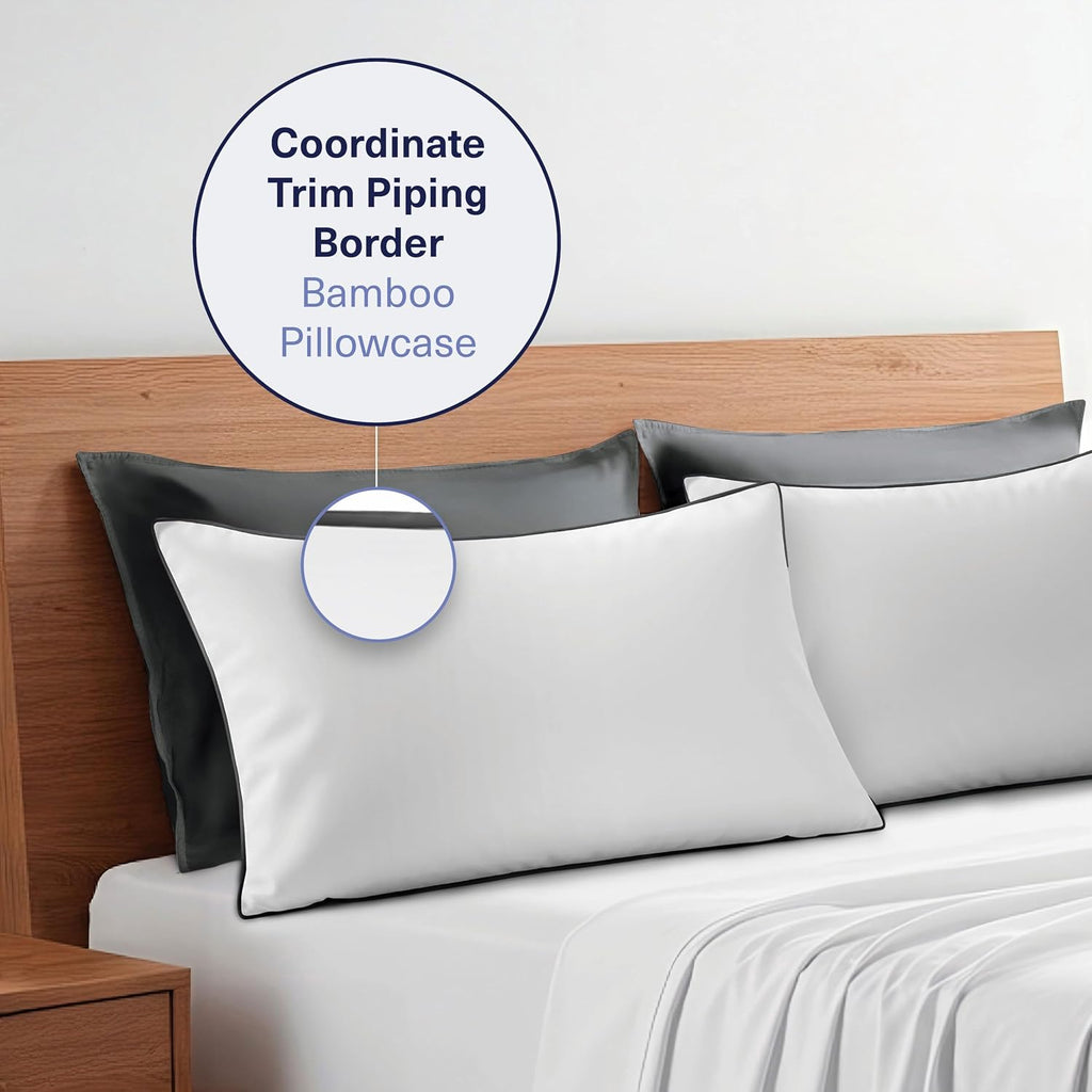KickoffHome Kickoff Viscose Bamboo Pillowcase, King, Set of 2, 100% Organic Hidden Zippered Viscose Bamboo Pillow Case King Size, Cooling P…