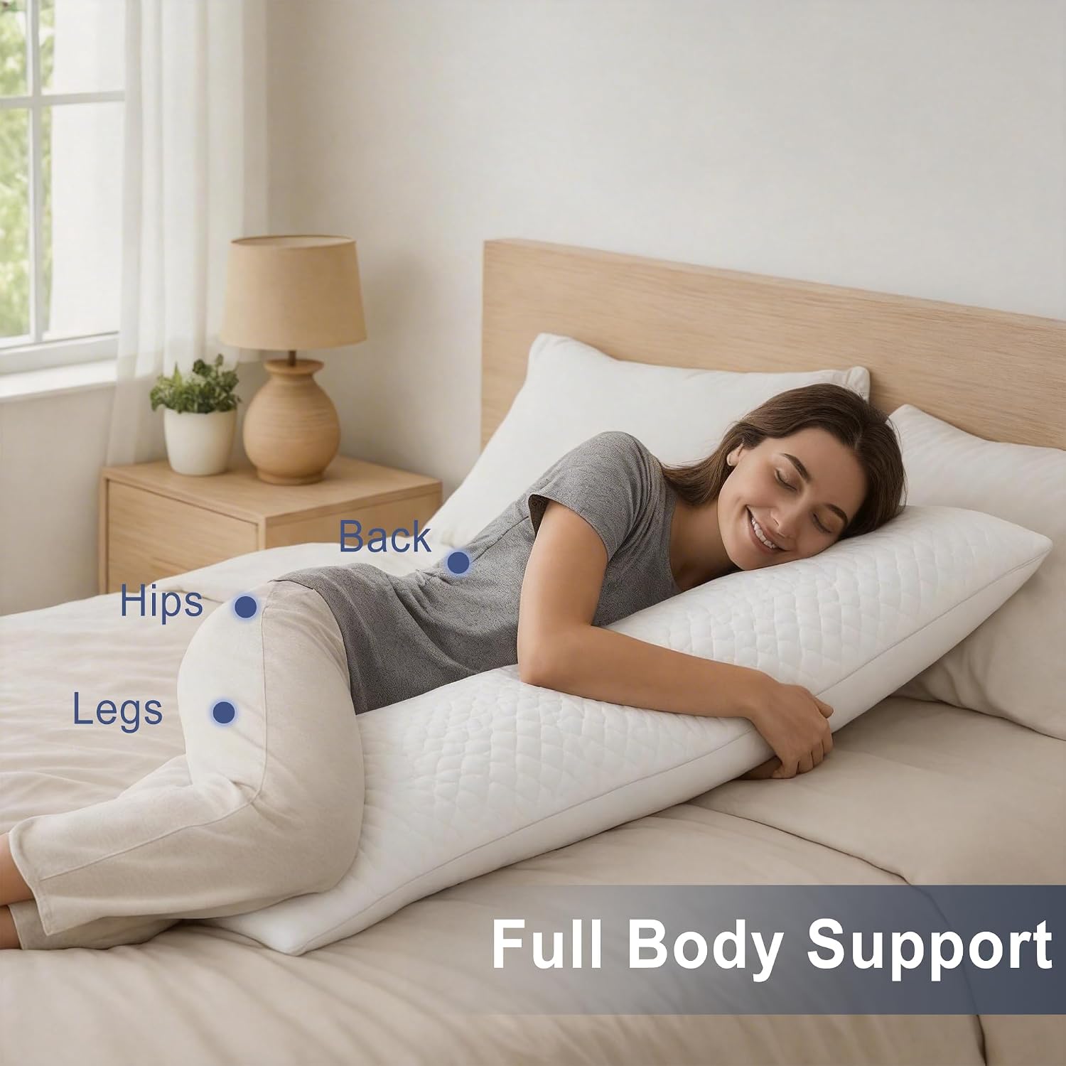 Dwcn Adjustable Body Pillow for Adults - 20x54 Inch Shredded Memory Foam Body Pillow with Removable & Washable Pillowcase, Full Body Suppor…