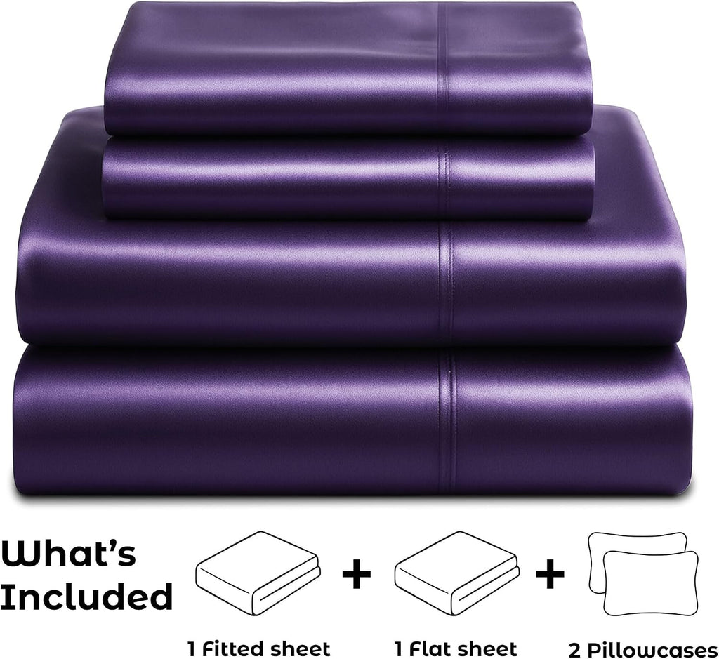 PureBedding Satin Sheets California King [4-Piece, Purple] Luxury Silky Bed Sheets - Extra Soft 1800 Microfiber Sheet Set, Wrinkle, Fade, S…