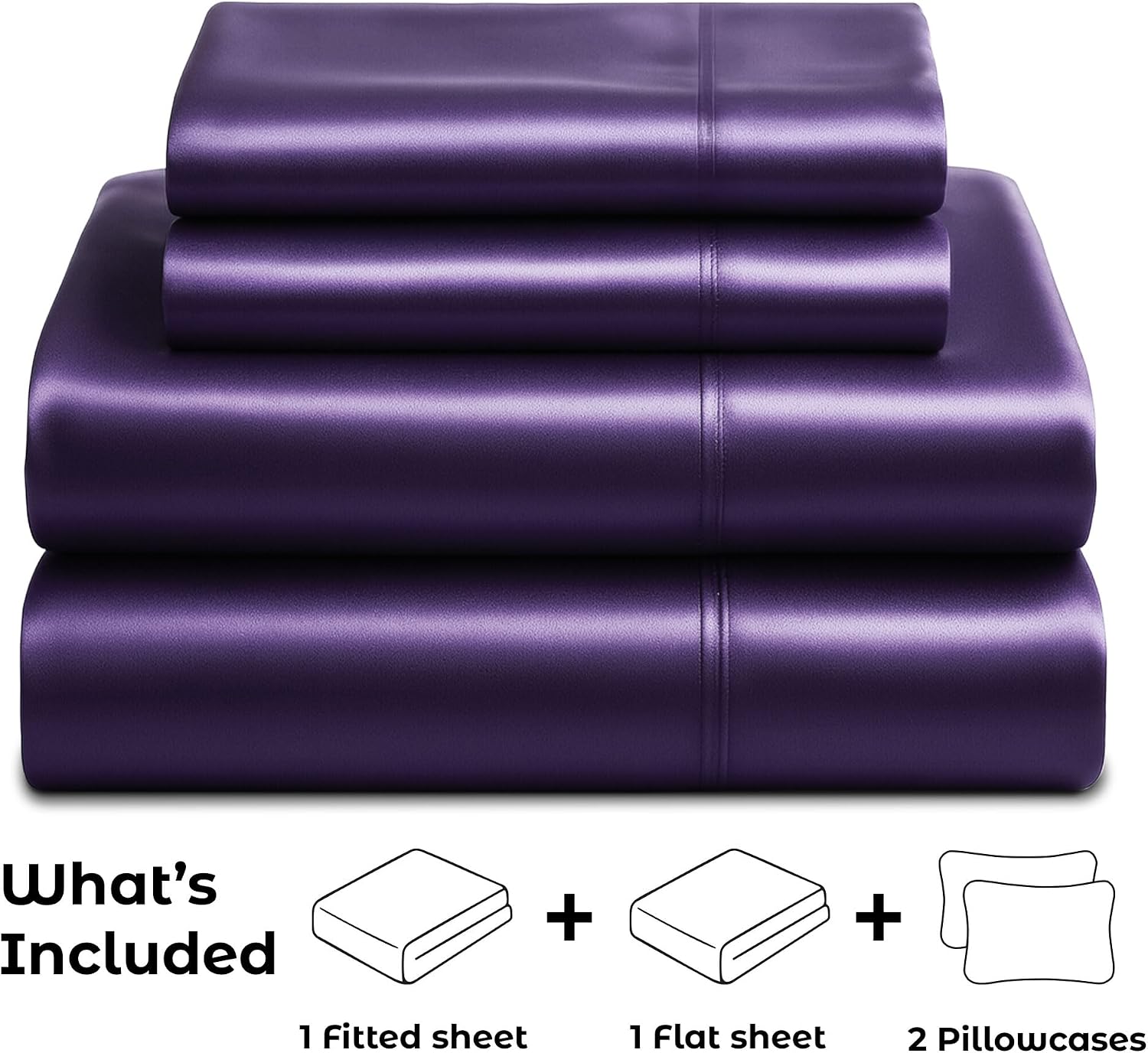 PureBedding Satin Sheets California King [4-Piece, Purple] Luxury Silky Bed Sheets - Extra Soft 1800 Microfiber Sheet Set, Wrinkle, Fade, S…
