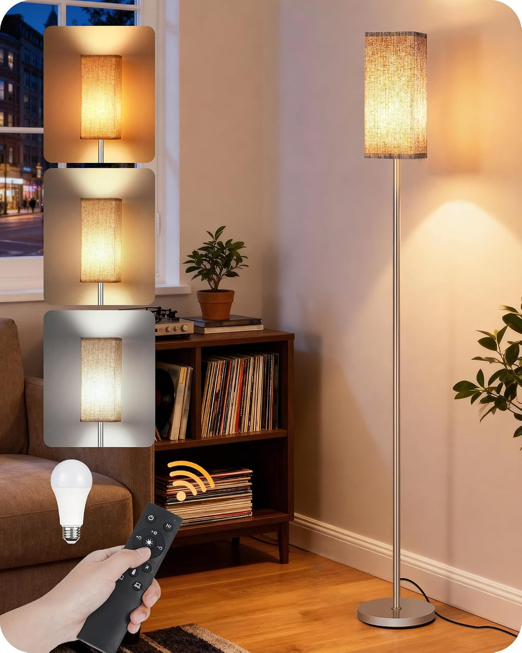 64.2'' Dimmable Floor Lamp for Living Room with Remote and Foot Switch, Corner Floor Lamp for Bedroom, Includes 10W A19 Bulb, Modern…
