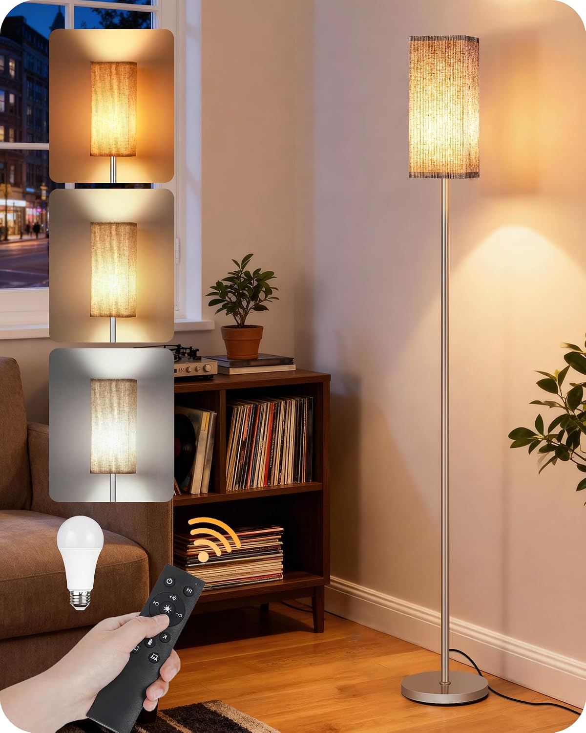 64.2'' Dimmable Floor Lamp for Living Room with Remote and Foot Switch, Corner Floor Lamp for Bedroom, Includes 10W A19 Bulb, Modern…