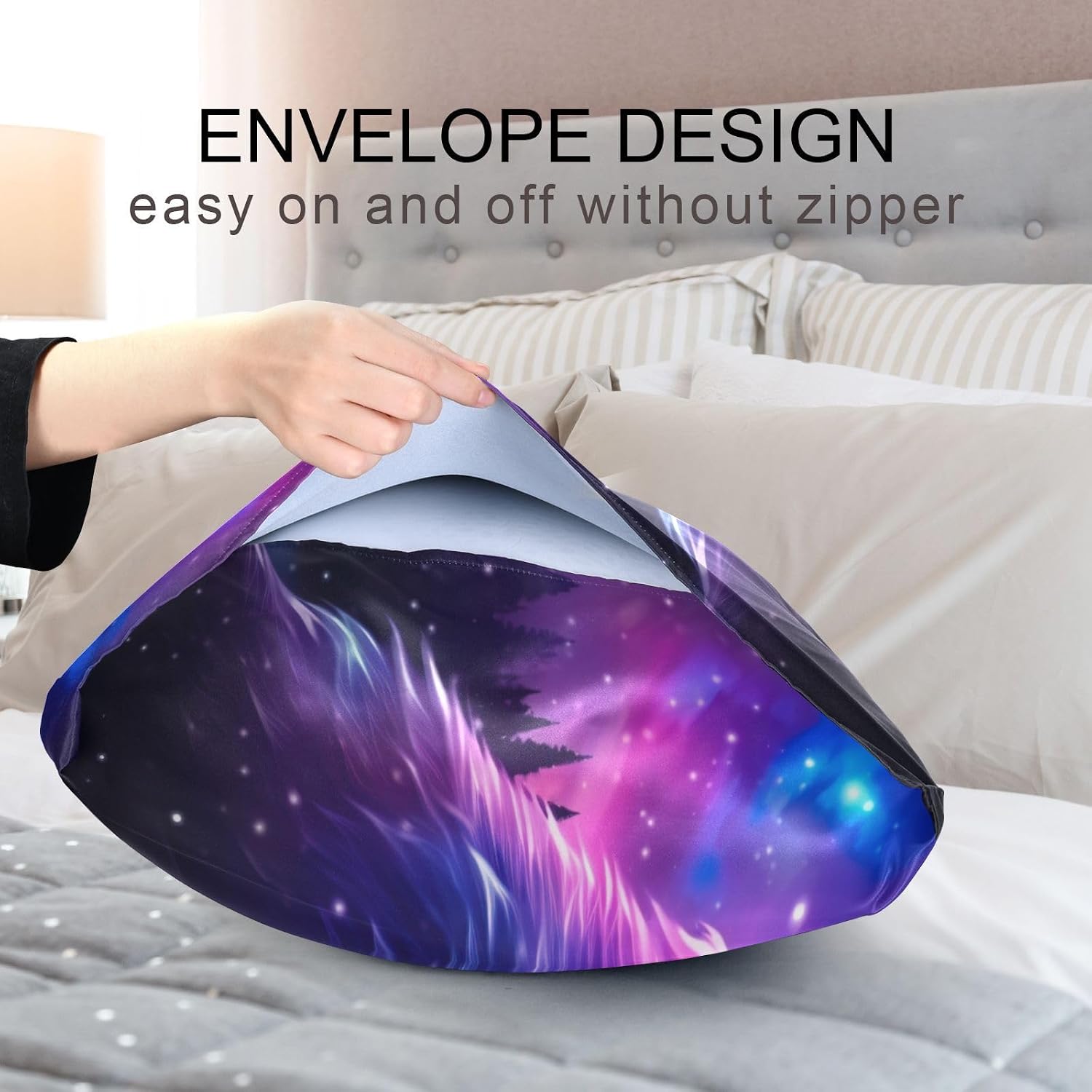 Stars Wolf Pillow Covers Silk Pillowcase for Hair and Skin Breathable Soft Satin Pillowcase Standard Size Pillow Case for Women Girls…