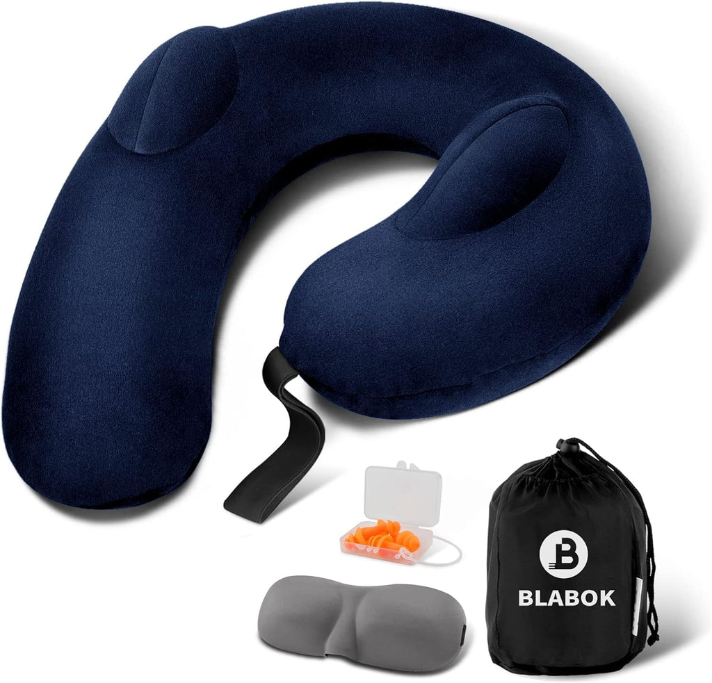 Patented Design Inflatable Travel Neck Pillow – Airplane Neck Pillow with 360° Head & Neck Support, Soft Washable Velvet Cover, Compact…