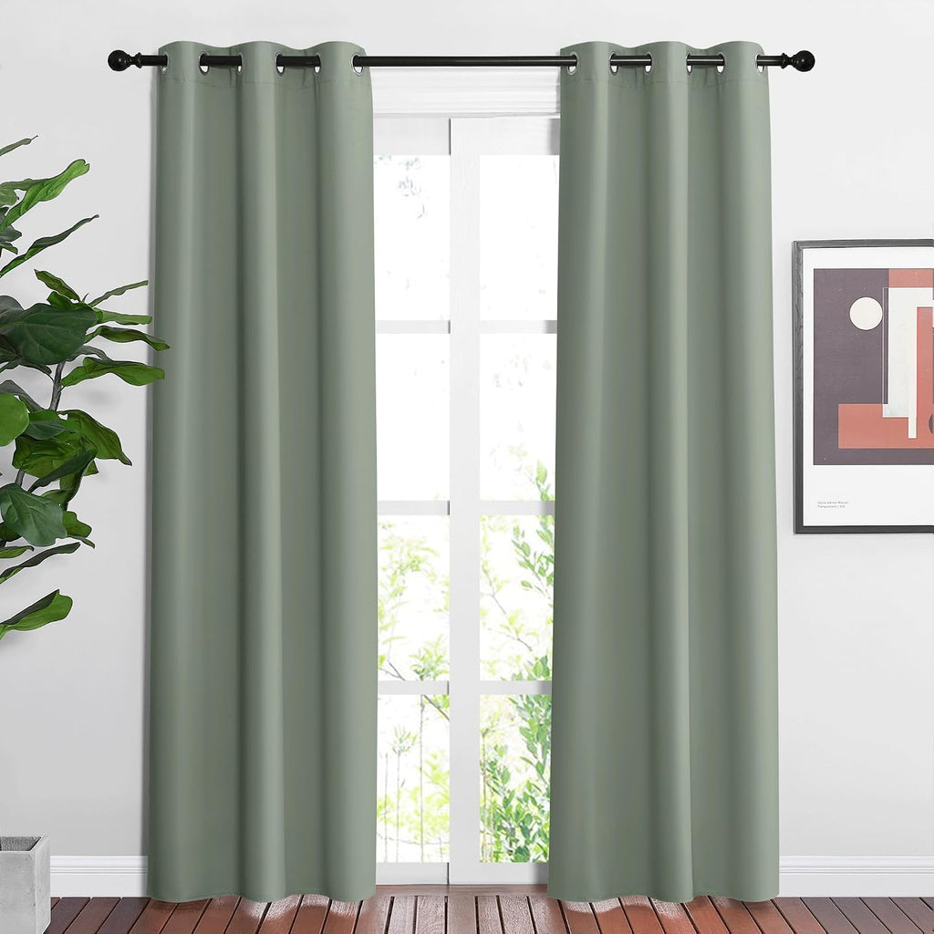 Nicetown Blackout Sage Green Curtains for Bedroom - Chic Thermal Insulated Grommet Room Darkening Window Treatments Sound Reducing Window D…