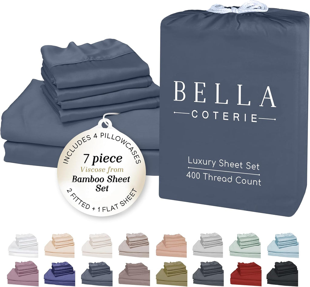 Bella Coterie 7 Piece Luxury Bamboo Viscose Split King Size Sheet Set | 2 Fitted Sheets for Adjustable Beds | 100% Organically Grown |…
