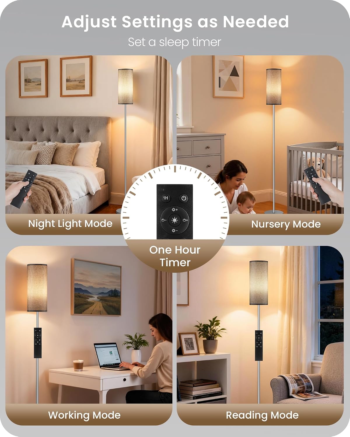 Dimmable Floor Lamps for Living Room with Remote and Foot Switch, 64.4” Modern Standing Tall Lamp, Corner Lamp for Bedroom, Office, Bulb…
