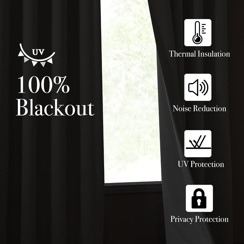 Nicetown Faux Linen 100% Blackout 108 inch Curtains for Bedroom, Silver Grommet 2 Layers with White Liner Window Treatments Sound Reducing…
