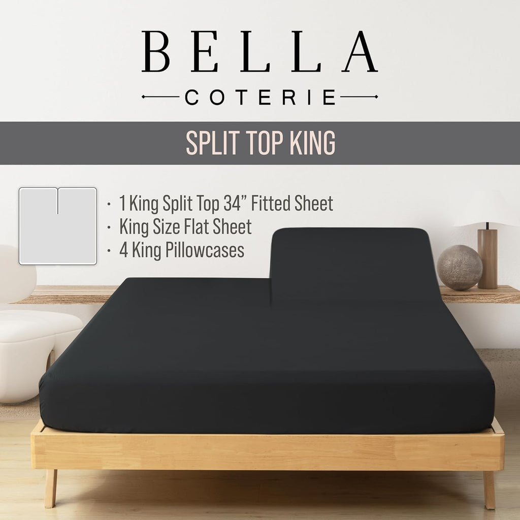 Bella Coterie 6 Piece Luxury Bamboo Viscose Split Top King Size Sheet Set | 34" Split for Adjustable Beds | 100% Organically Grown|…