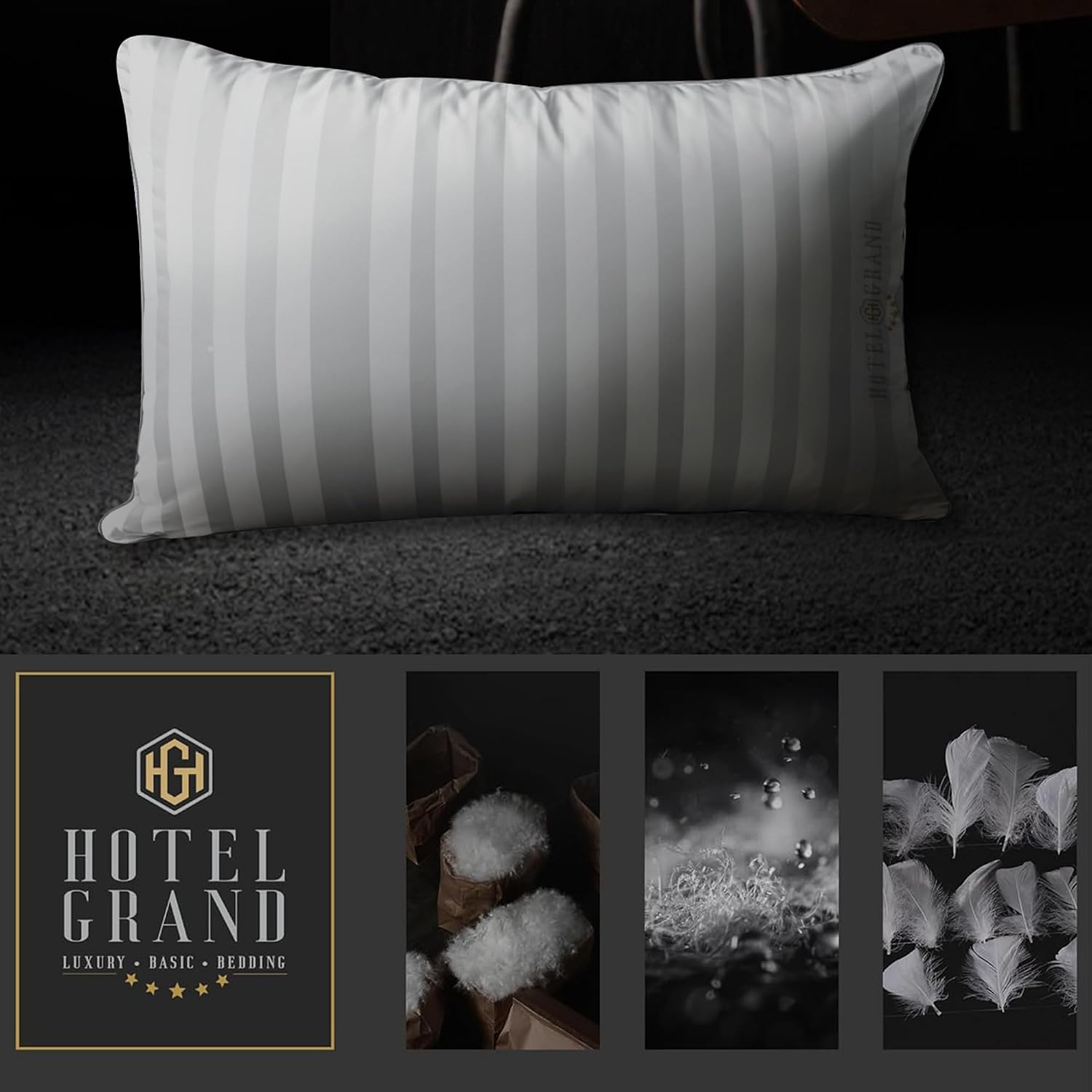 Hotel Grand Bed Pillows Standard Size Set of 2 Packs - 500 Thread Count 100% Cotton Medium Firm Hypoallergenic Feather Down Pillows…