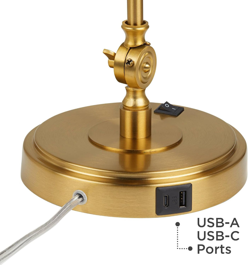 360 Lighting Wray 26 3/4" High Modern Desk Lamp with USB Charging Ports A+C Warm Brass Gold Metal Adjustable Arm Head for Bedroom Living…