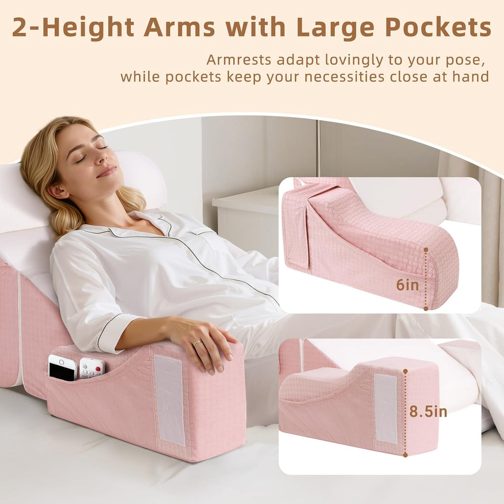 Esuerdo 5PCS Reading Pillow for Sitting in Bed Adult, 2 in 1 Foldable Back Wedge Pillow for Sleep, Ergonomic Back Support Pillow with Arms…