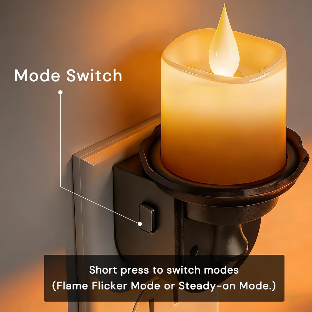 Llohasled L LOHAS LED Flameless Candle Night Light, Flicker Night Lights Plug into Wall 2 Pack, Amber Candle Nightlight with Light Sensor,…