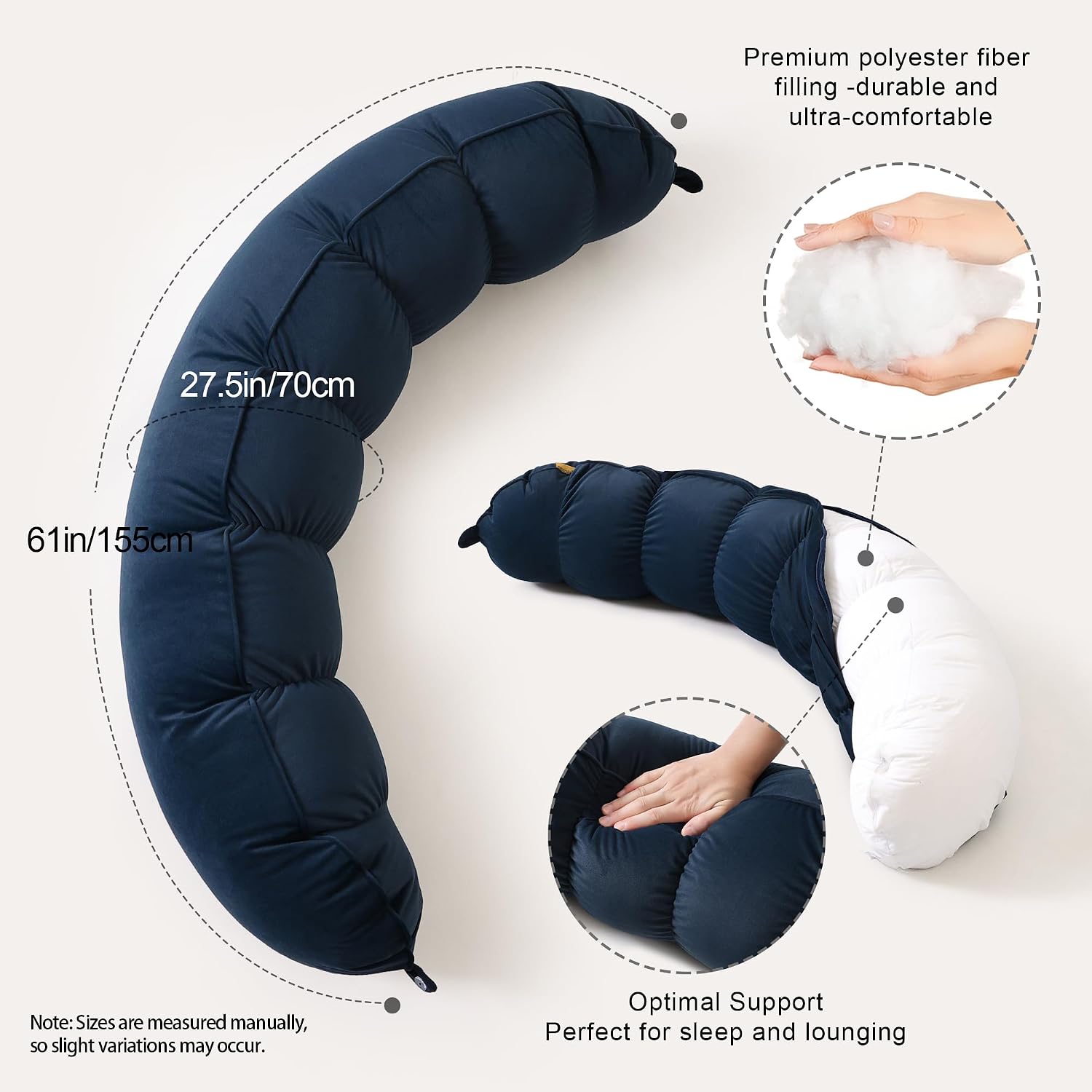 Peallow(Pat. Pend) – Long Round Body Pillow for Adults, Bolster Pillow for Sleeping, Soft and Supportive Pillow for Sleeping & Lumbar…
