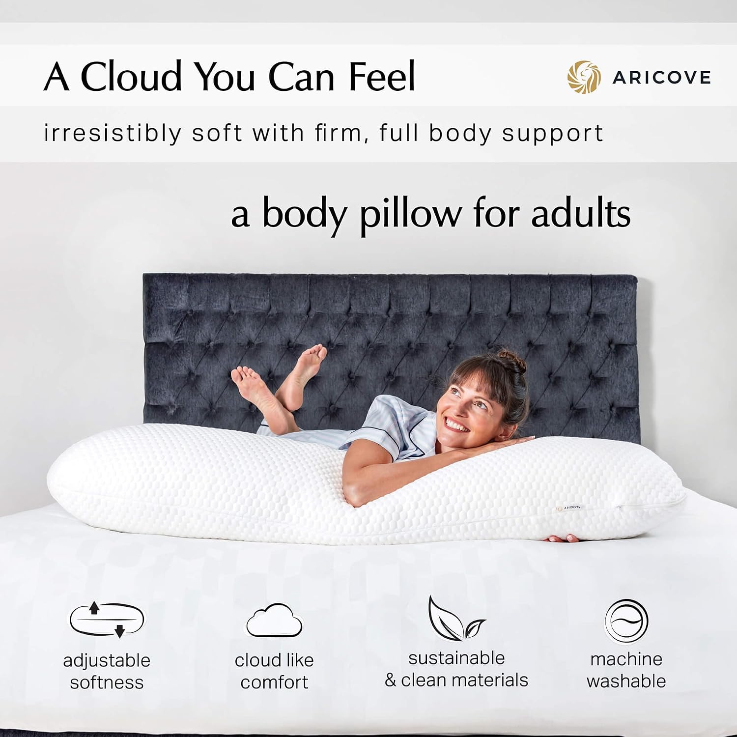 Aricove Body Pillow for Adults, Side Sleeper Pillow for Bed, Full Body Support in Long & Large Size, Tencel Lyocell Cover, Firm Memory Foam…