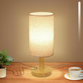 Small Touch Table Lamp with Stepless Dimming&USB Plug, Natural Round Wood Base&Linen Fabric Shade |Soft Ambient Warm Night…