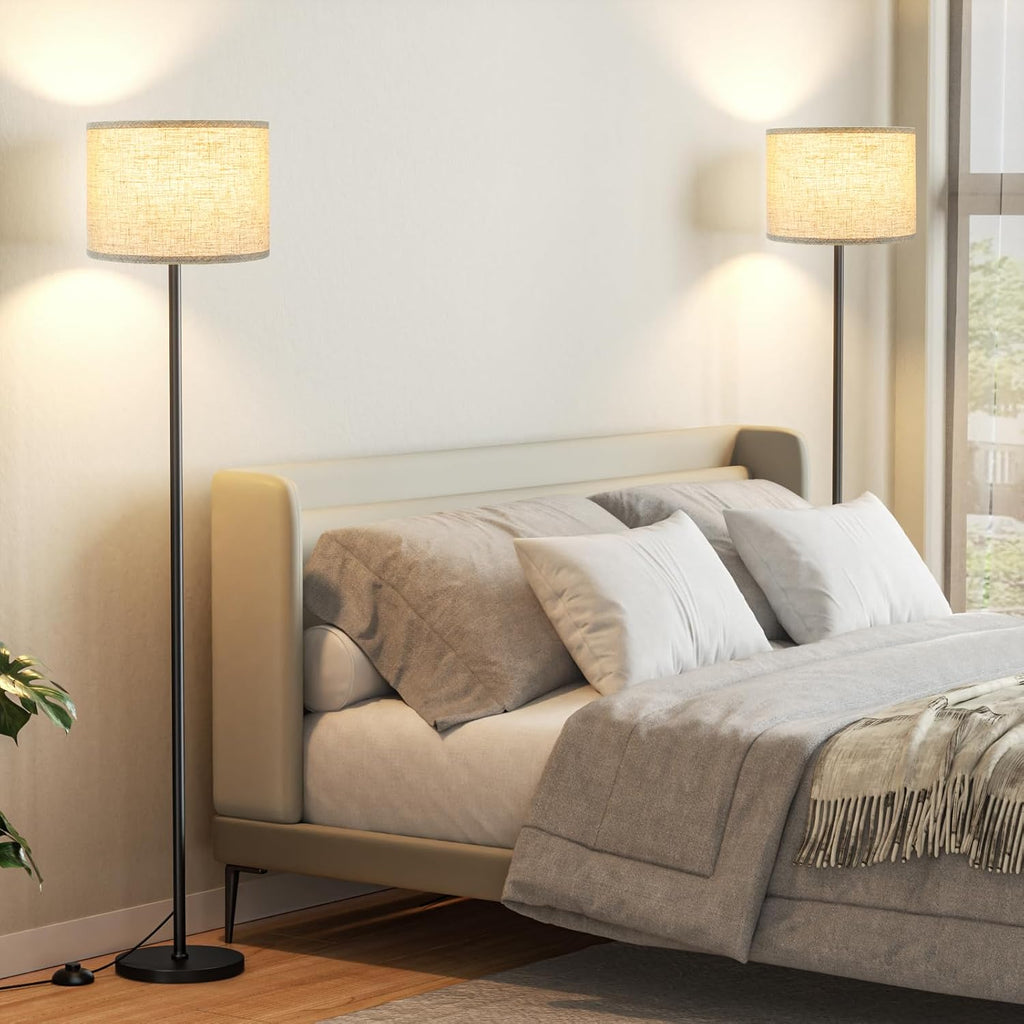 Ambimall 60'' Modern Floor Lamp Set of 2, 2PK Tall Lamps for Living Room Bedroom, Beige Shade with Black Pole(Without Bulb) 2 PCS Black