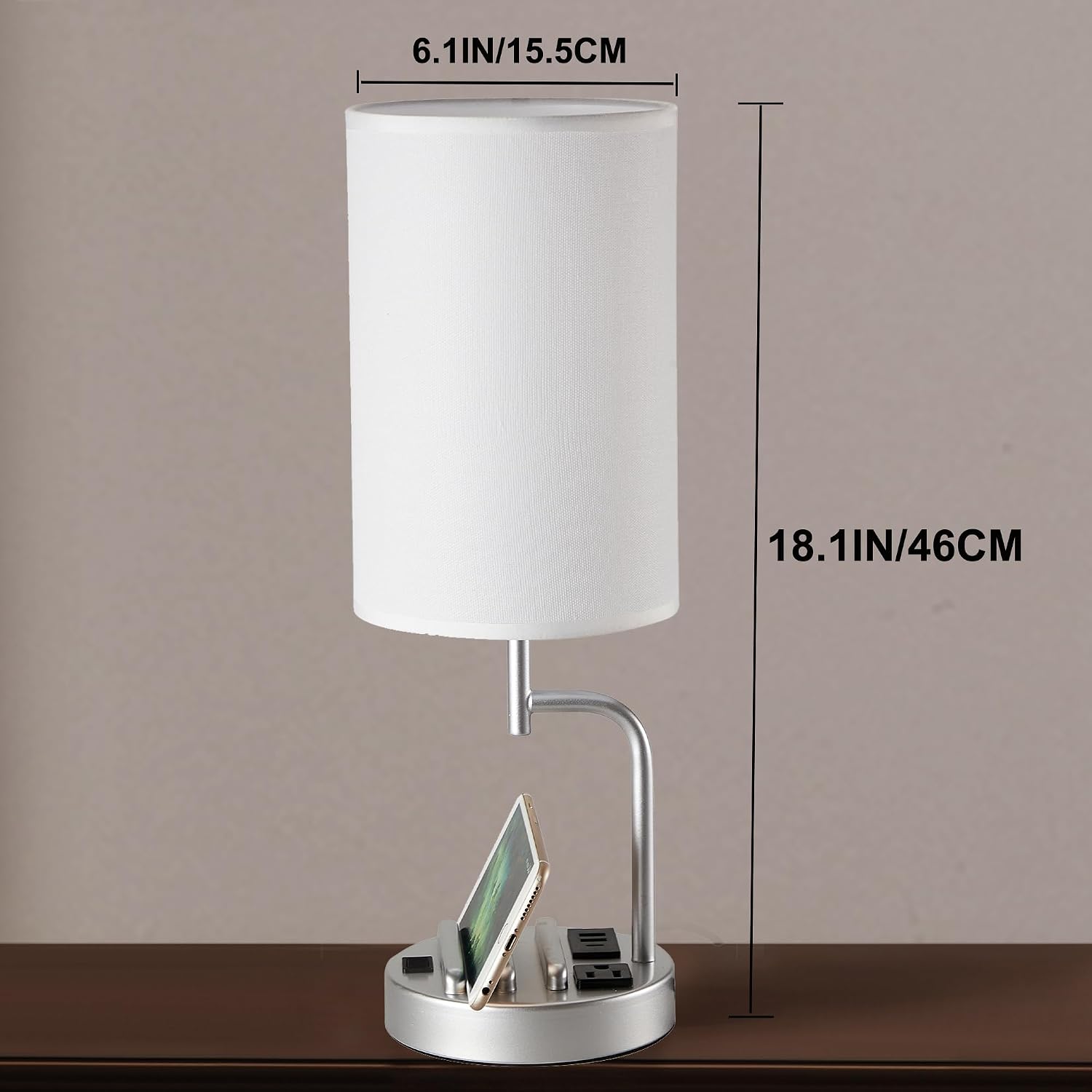 Dreamholder Table Lamp with 3 USB Charging Ports, Modern Desk Lamp with AC Outlet and Phone Stands, Perfect Bedside Lamp for Bedroom…