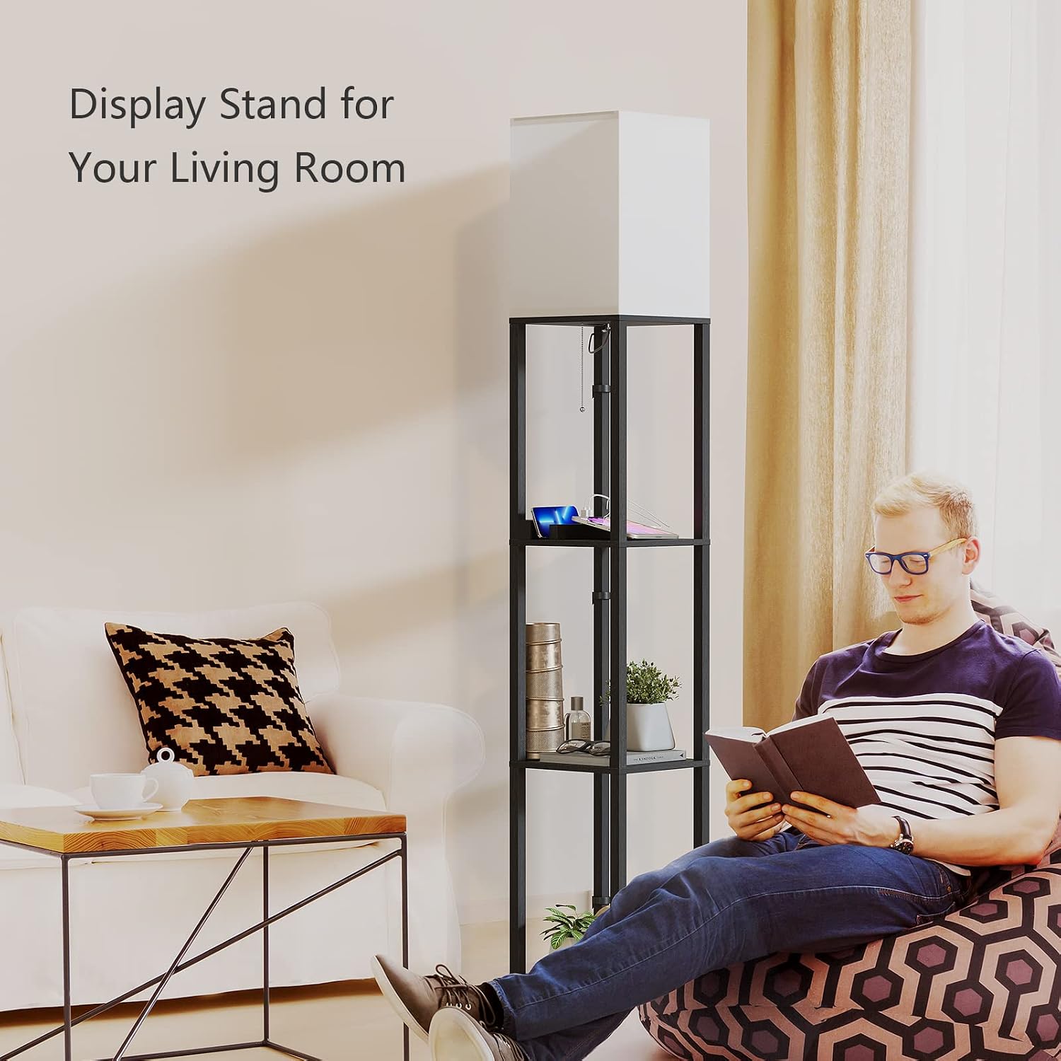 SUNMORY Shelf Lamp with Remote Control, Stepless Color Temperature & Dimmable, Floor Lamp with Shelves with 2 Usb Charging Ports and…