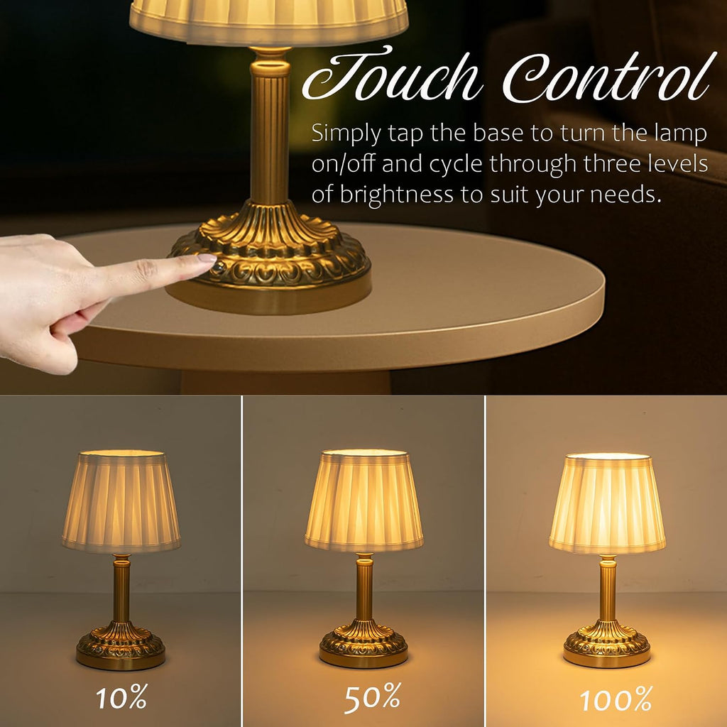 3 Way Dimmable Touch Control Cordless Table Lamp with Pleated Fabric Shade Glam Rechargeable Bedside Nightstand Lamp Small LED Desk Lamp…