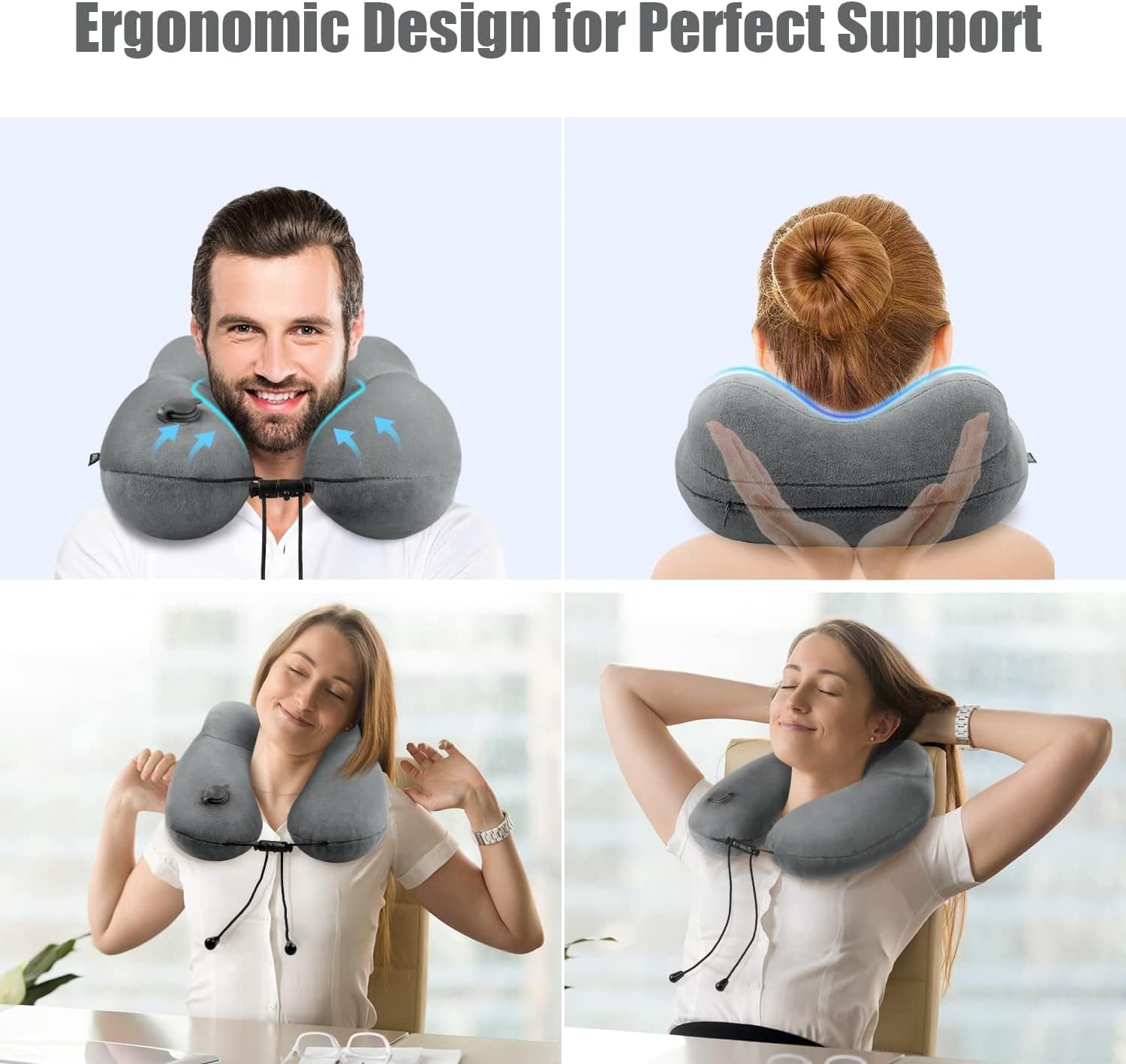 Inflatable Travel Neck Pillow for Airplanes, Super Soft Velvet Neck Support, Adjustable Firmness, Blow Up Plane Pillow for Long Flights…