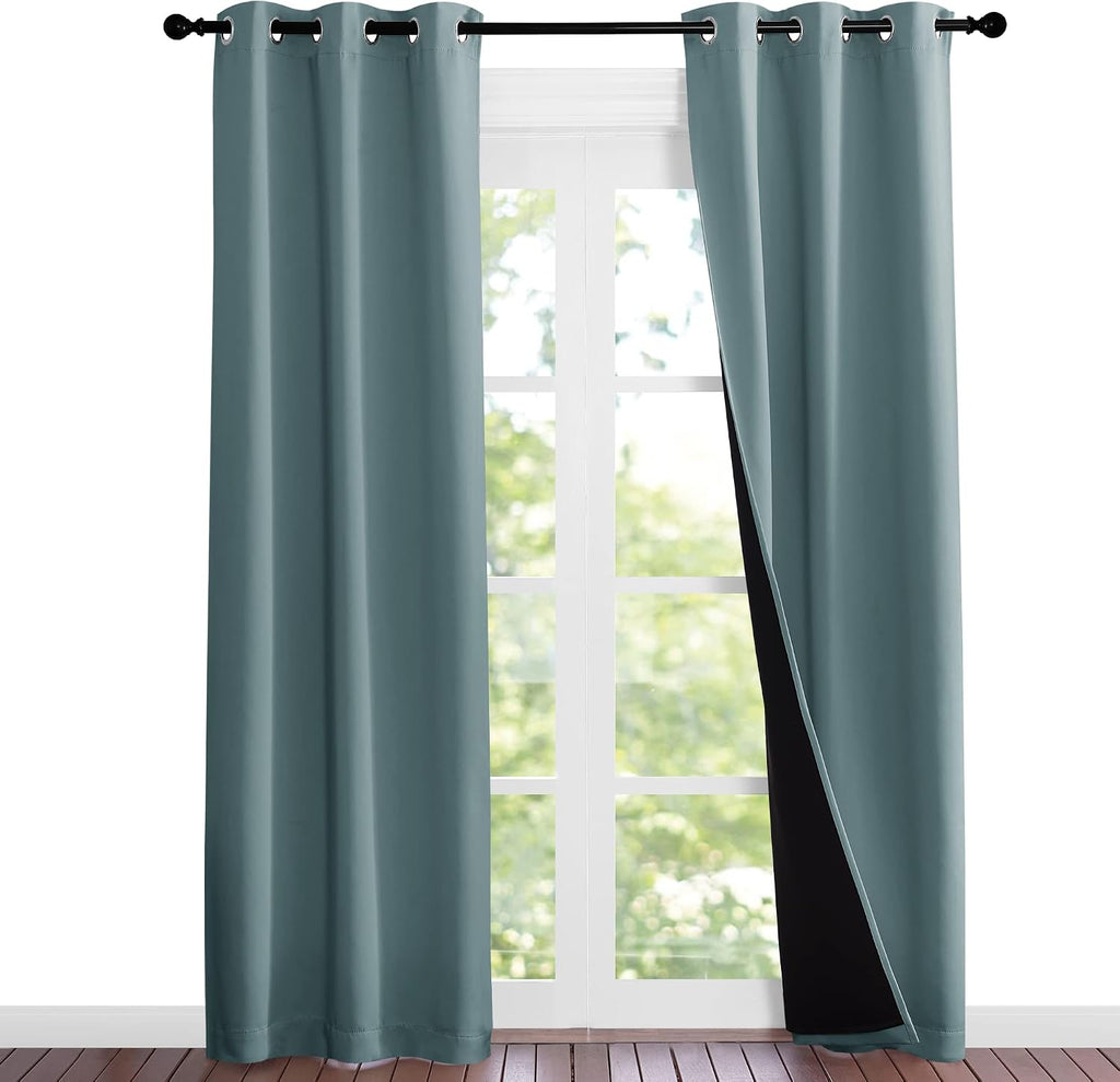 Nicetown Greyish Blue Blackout Curtains 84 inches Long, Full Light Blocking Drapes with Black Liner for Nursery, Noise Reducing Thermal Ins…