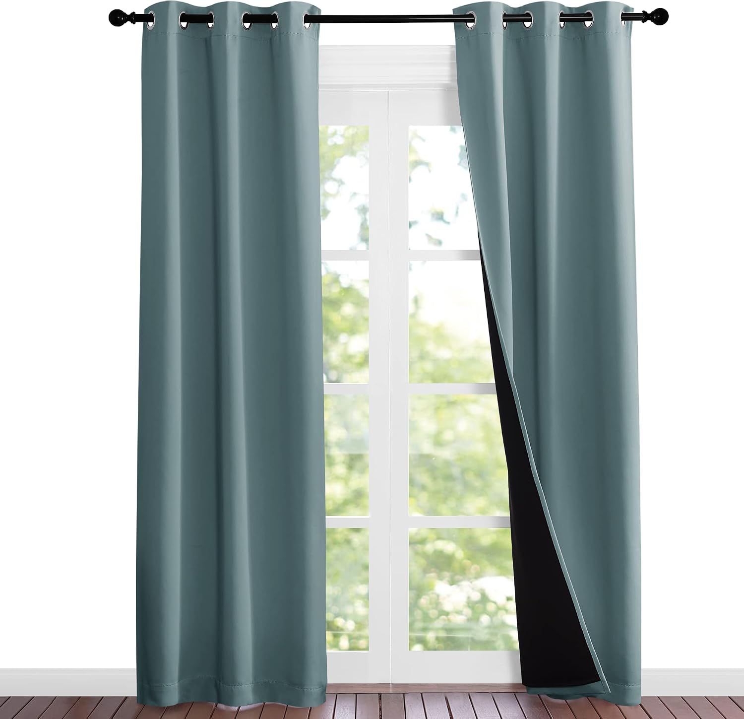 Nicetown Greyish Blue Blackout Curtains 84 inches Long, Full Light Blocking Drapes with Black Liner for Nursery, Noise Reducing Thermal Ins…