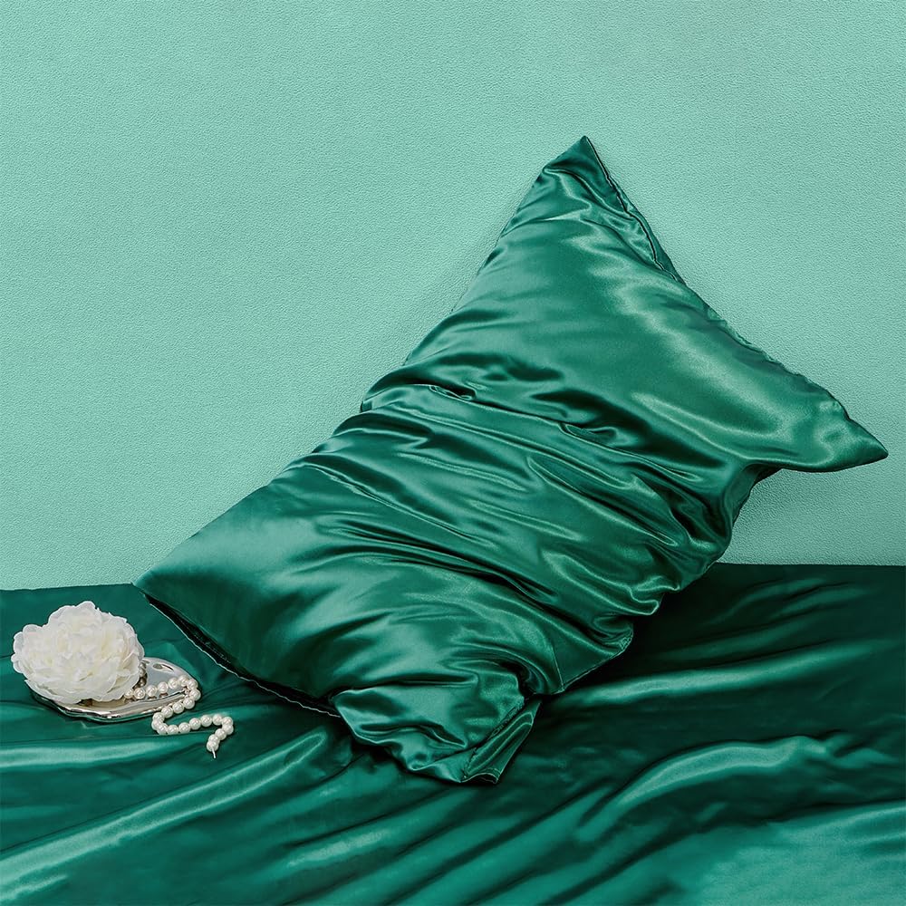 2 Pack Toddler Pillow Cover Dark Green Travel Pillowcase Breathable Silky Soft Baby Pillow Cases 14x20 Kids Satin Pillowcase Envelope Style