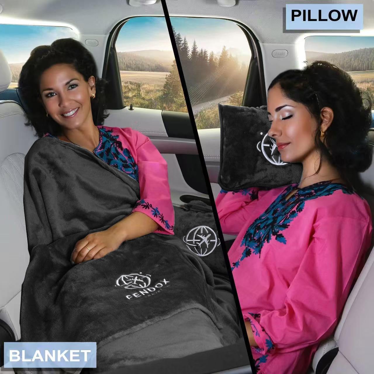 2-in-1 Travel Blanket and Pillow – Lightweight, Compact, Ultra Soft, Machine Washable – Handle, Luggage Sleeve, Backpack Clip – for…