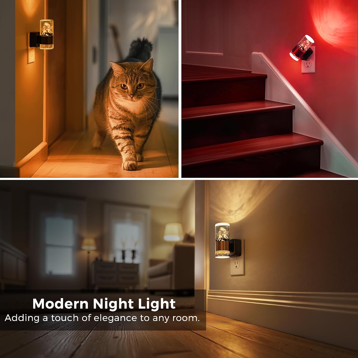 L LOHAS LED Night Lights Plug into Wall,[2-Pack] Dusk to Dawn Nightlight,9 Colors Changing, Adjustable Brightness, Acrylic Decorative Night…