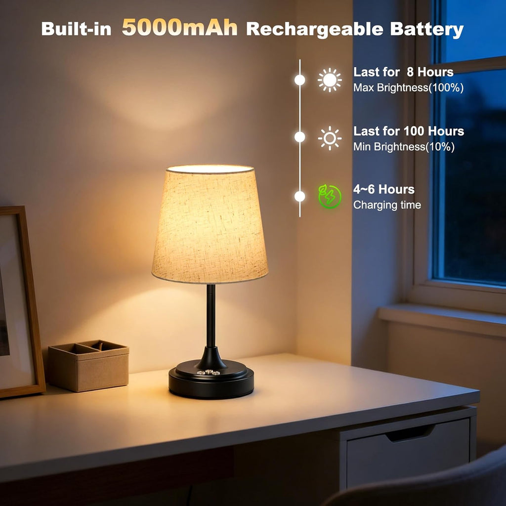 Wowag Small Cordless Table Lamp Rechargeable,5000mAh Battery Operated Desk Lamp,3 Colors & 7 RGB Stepless Dimmable, Touch Ambient Light…