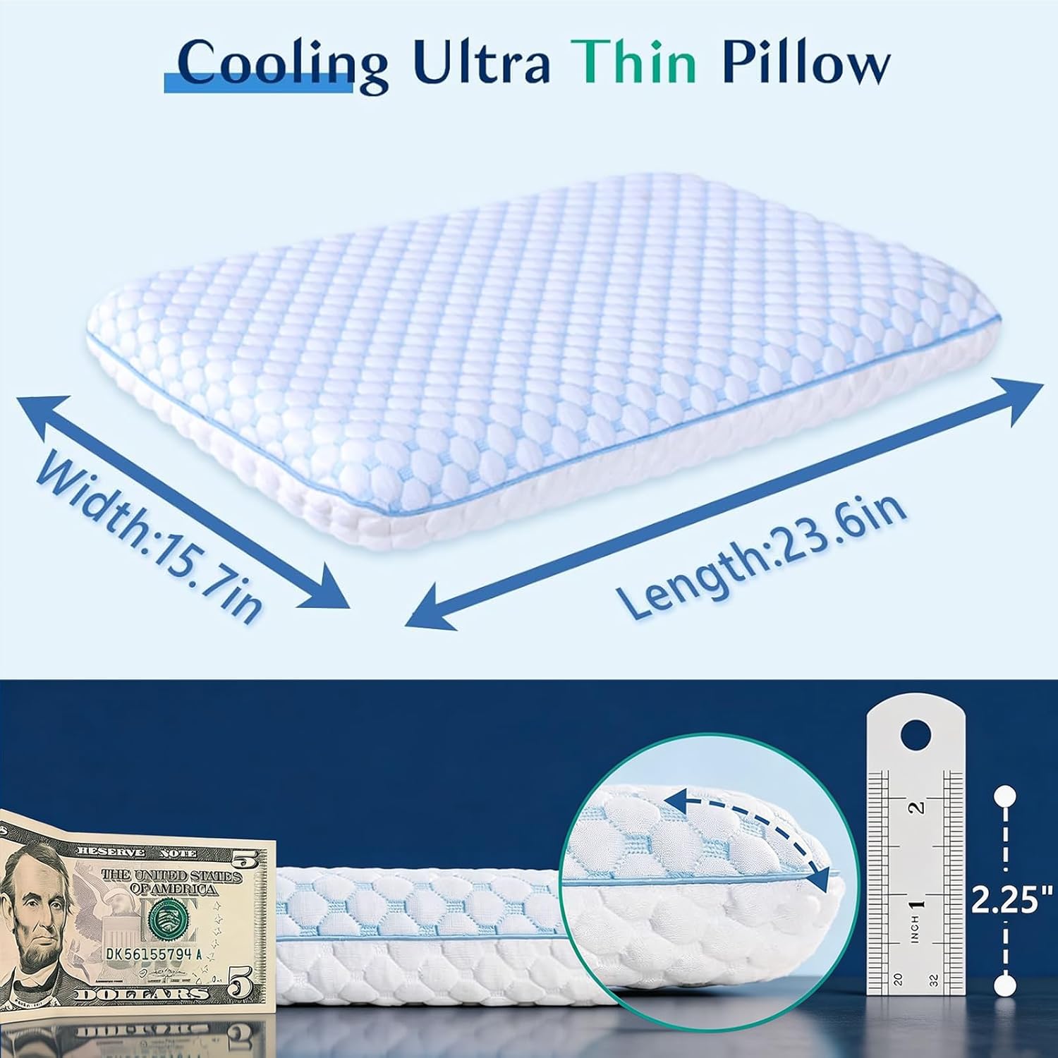 Iwacool Thin Pillow for Sleeping, Cooling Gel Flat Pillow for Stomach and Back Sleepers, Ultra Stomach Sleeping Pillows for Shoulder N…