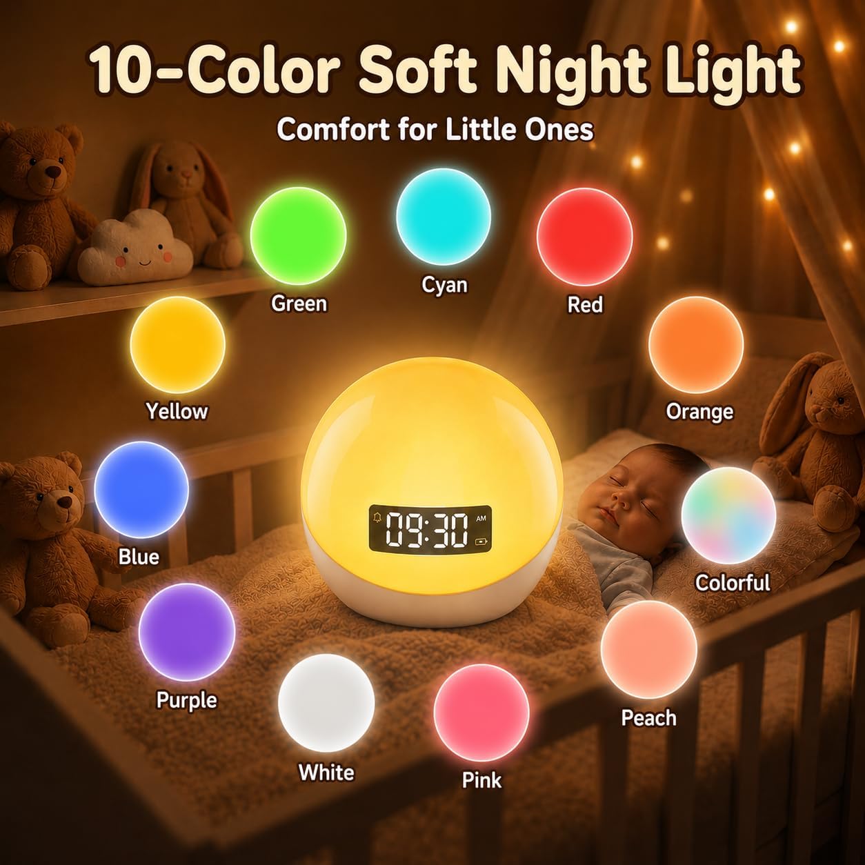 Mugo Baby Sound Machine – 44 Soothing Sounds, Sunrise Alarm Clock, White Noise Machine for Sleeping, 10-Color Night Light with App & Timer,…