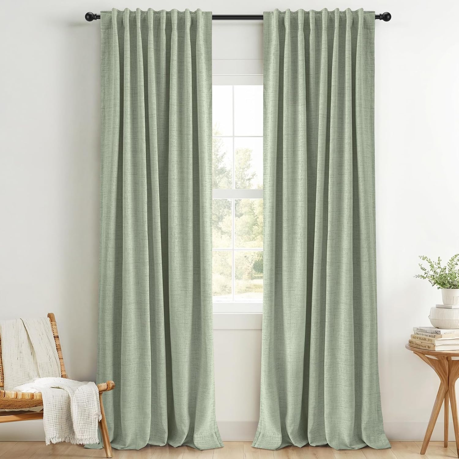 Inovaday 100% Blackout Curtains 84 Inches Length 2 Panels Set, Back Tab/Rod Pocket Linen Black Out Curtains for Bedroom, Thermal Insulated…