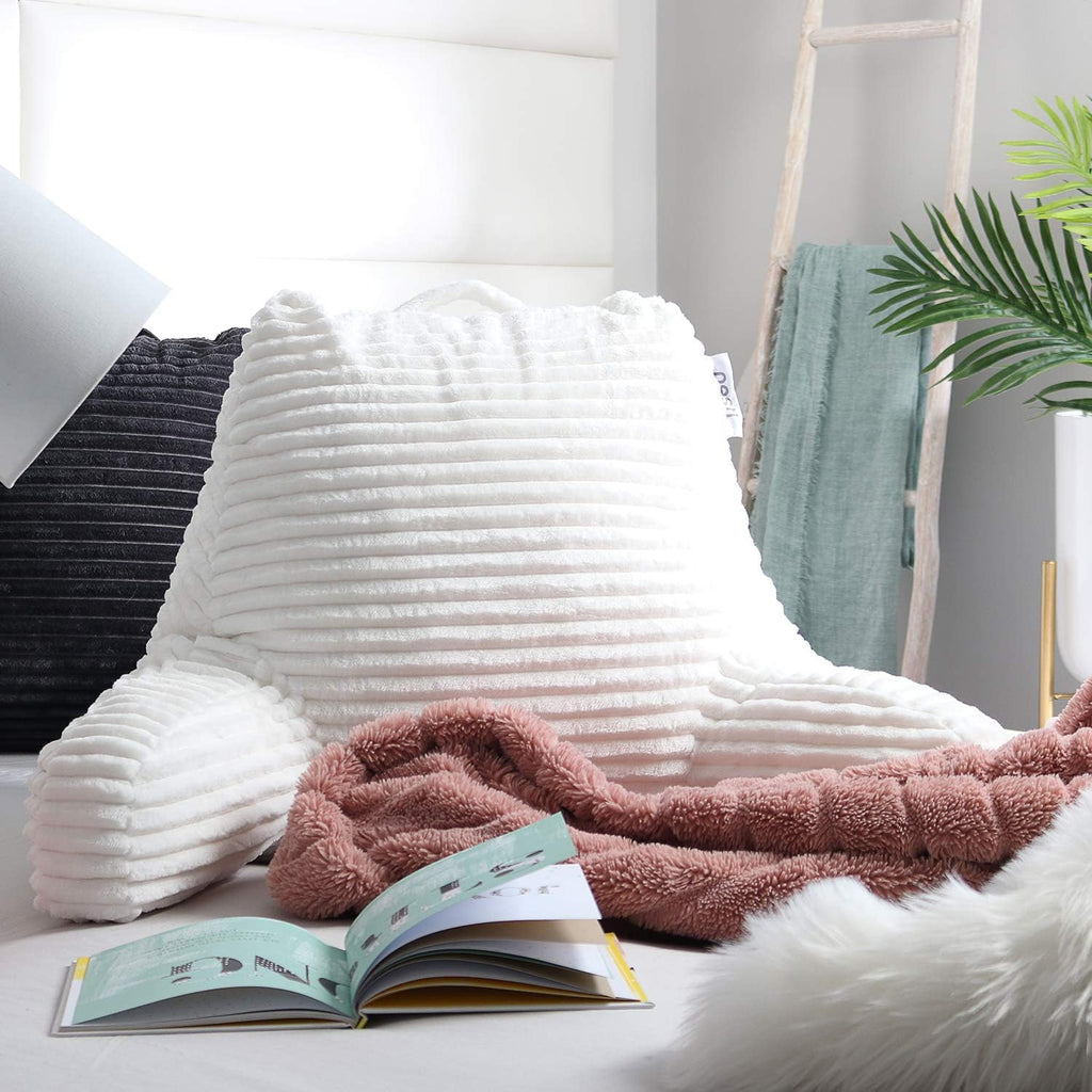Nestl Reading Pillow with Shredded Memory Foam, Luxe Cut Plush Back Pillow for Sitting Up in Bed, Back and Arms Adjustable Support for…