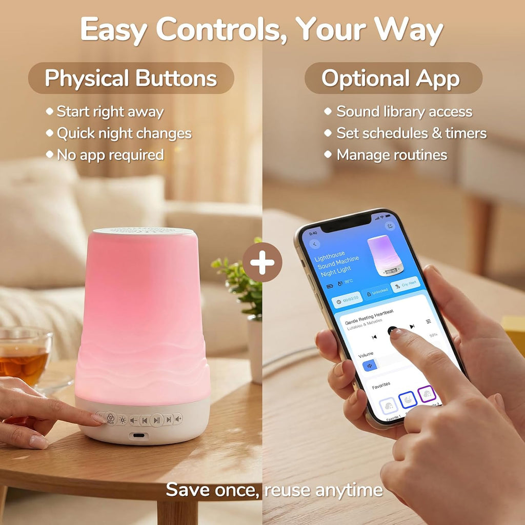 Mewaii White Noise Sound Machine Baby & Adult, 360° RGB Night Light, AI Cry Detection, App Control, 100 Soothing Sounds, Sleep Routine Buil…
