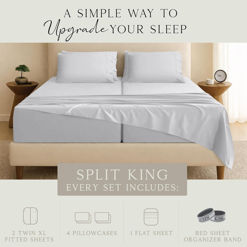 KARISSA MAE 7 Piece Pure Viscose from Bamboo Split King Size Sheet Set | 100% FSC Certified | Luxuriously Soft | Cooling | 18" Deep…