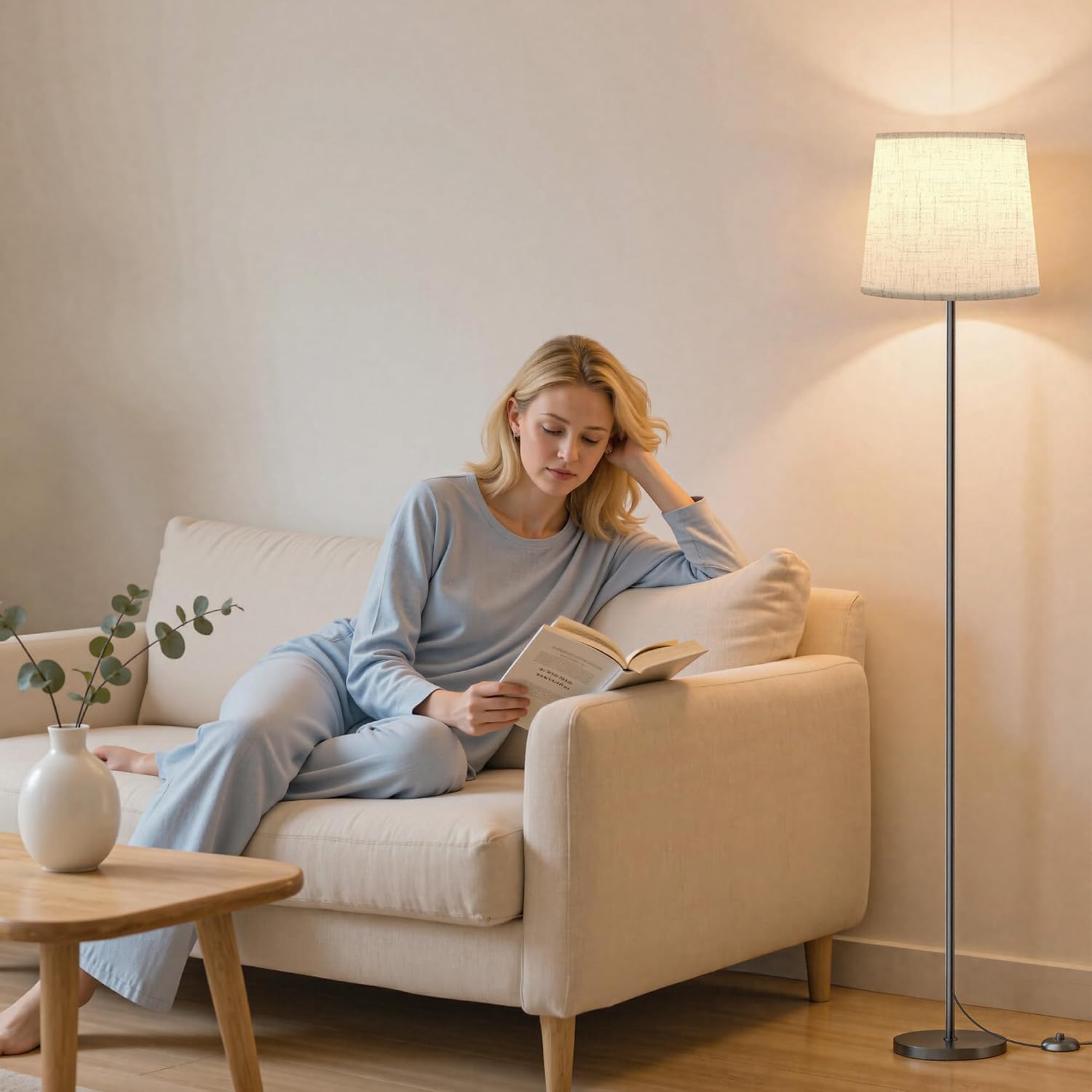 SIBRILLE Floor Lamp with Linen Shade - 62" Dimmable LED Standing Lamp with Remote Control, 9W E26 Bulb Included, 3000-6000K, Modern Floor…