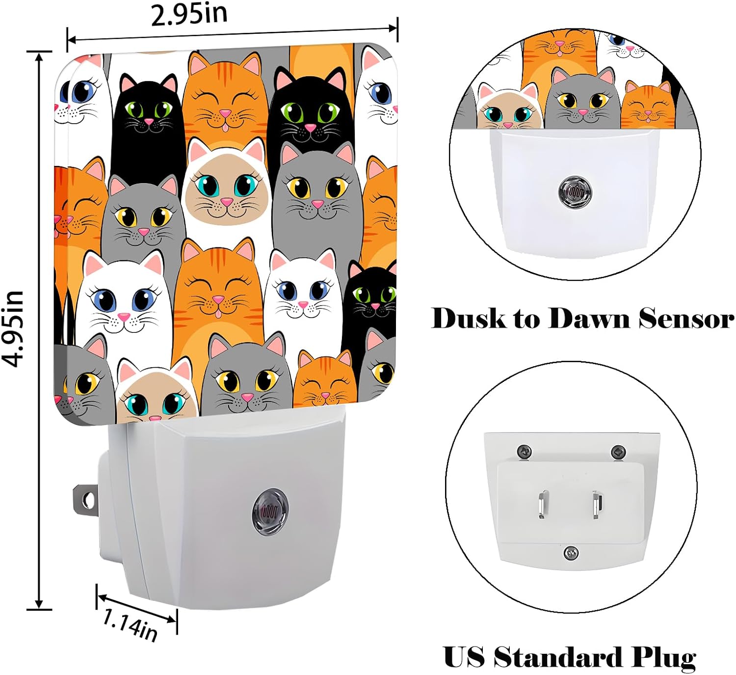 Cats Night Light, Plug Into Wall Decor for Stairway, Hallway, Kitchen, Dusk to Dawn Sensor Nightlights for Boys/Girls/Women/Men Room Gifts