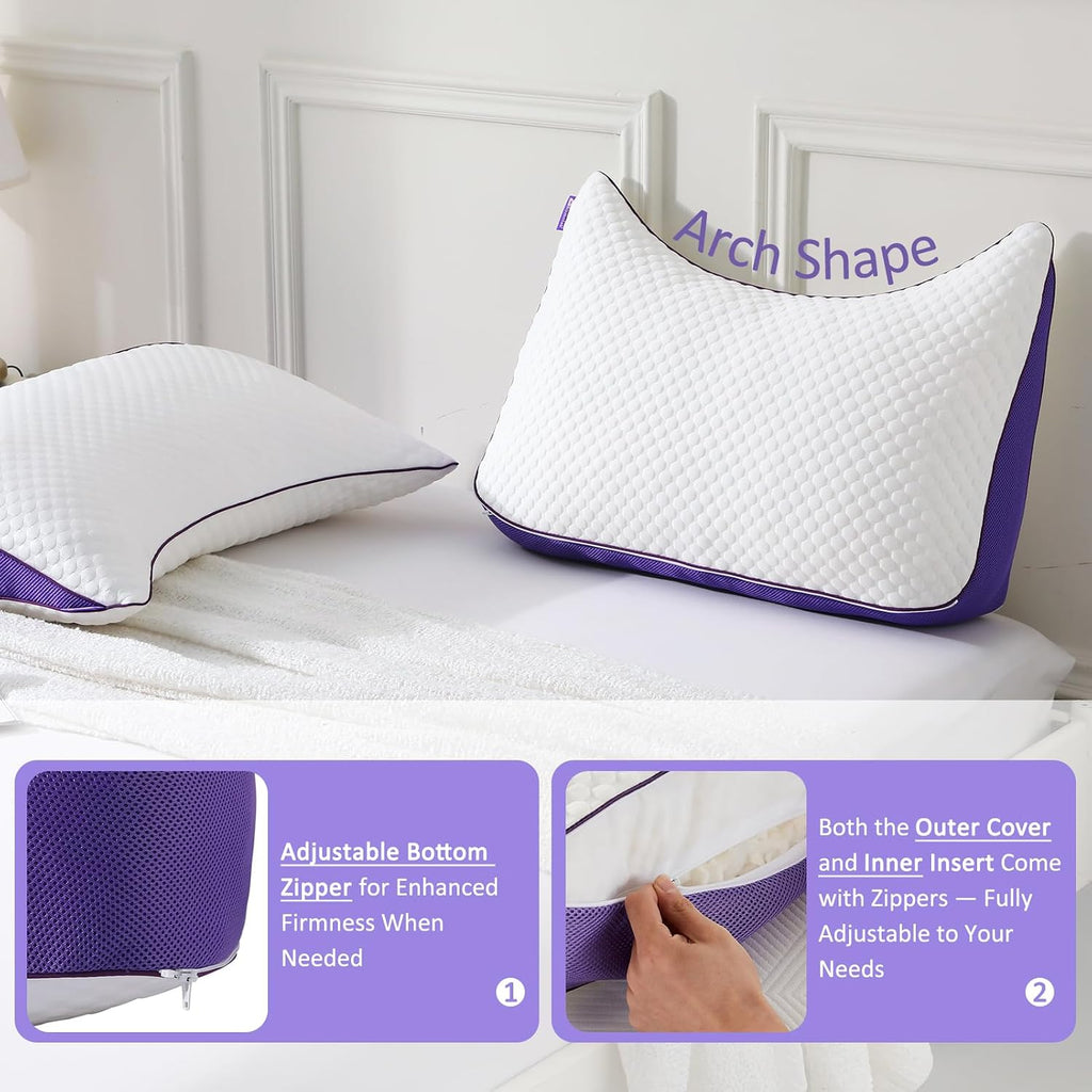 Homelab Adjustable Crescent Shredded Memory Foam Pillows King Size, Cooling Bed Pillows for Sleeping with Removable Cover, 1 Pack Medium Pi…